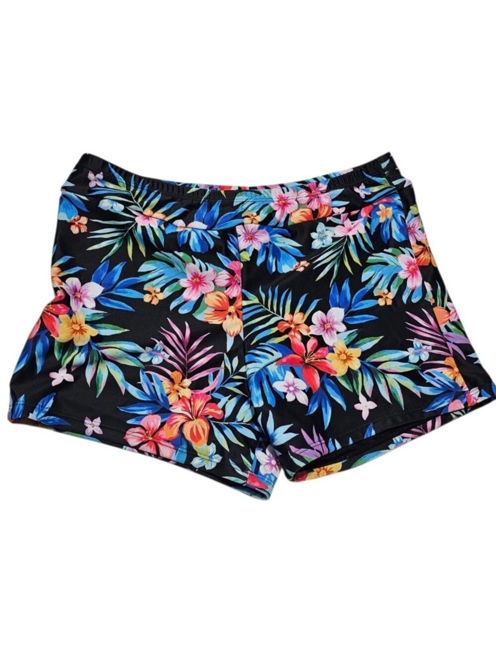 Talisea Bikini Tankini Swim Short Swimsuit Bottoms L Black Floral Beach
